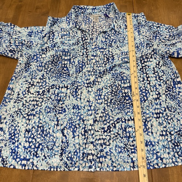 Catherines top womens 1XWP petite abstract colorful button up career office work - Picture 8 of 11